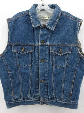 VINTAGE Huk A Poo Vest Large Trucker Denim Jacket 90s Motorcycle Moto *